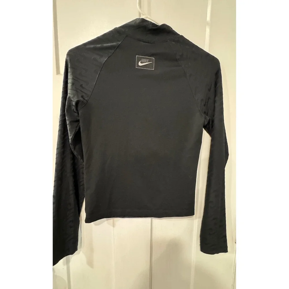Nike Womens Mock Neck Long Sleeve Top Black Jacquard Swoosh Slim Fit XS